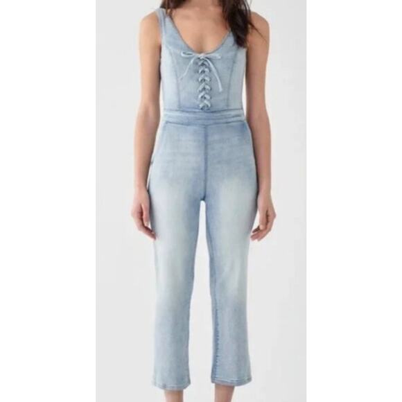 DL1961 Harriet Denim Jumpsuit Lace Tie Front in Dallas $229 Medium NWT *read - Picture 3 of 16